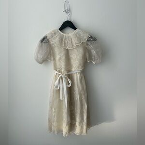 Vintage Sylvia Whyte lace puff sleeve little girl dress lace collar